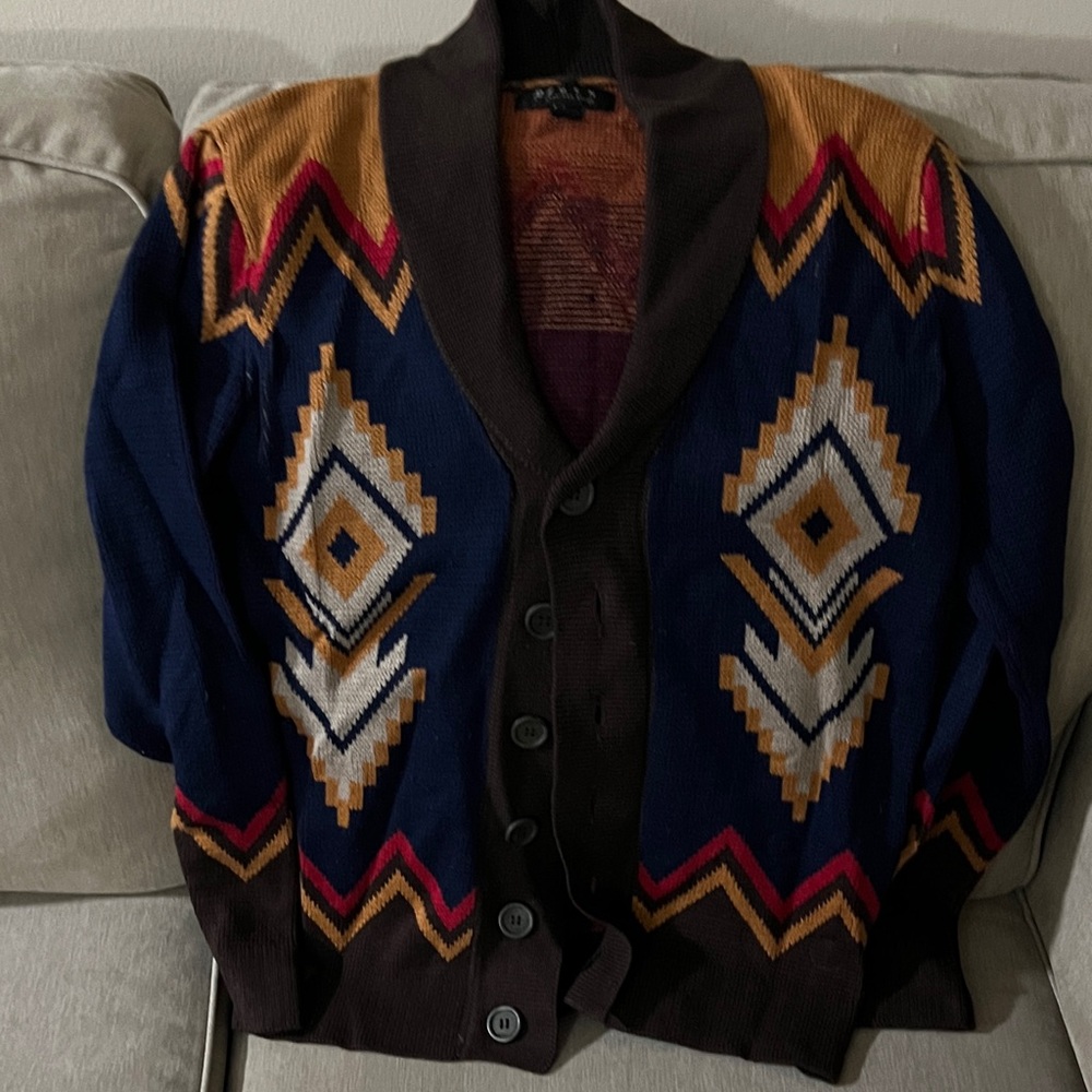 21Men Dark Brown and Red Knit Cardigan